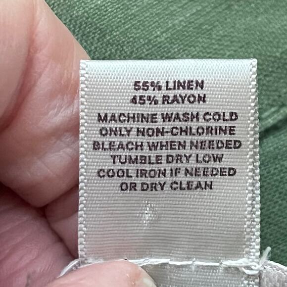 Linen Jacket Womens Large Olive Army Green Lagenlook Utility Blazer Fall Loft - Picture 6 of 9